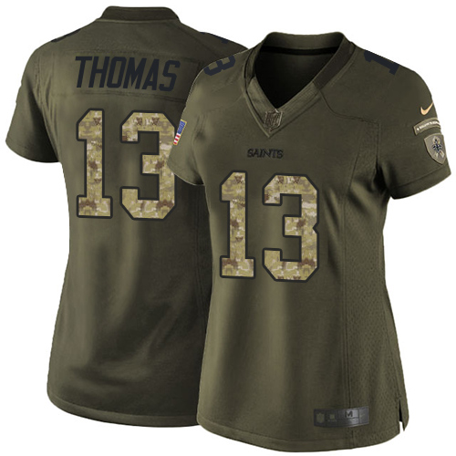 Women's Limited Michael Thomas Nike Jersey Green - #13 Salute to Service NFL New Orleans Saints